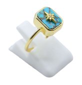 Ring Zilver 925 Turkoois Rechthoek + Bedel