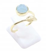 Ring Zilver 925 'Gouden Blad' - Aquamarijn