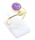 Ring Zilver 925 'Gouden Blad' - Amethist
