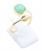 Ring Zilver 925 'Gouden Blad' - Groene Jade