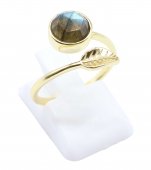 Ring Zilver 925 'Gouden Blad' - Labradoriet