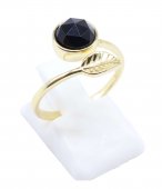 Ring Zilver 925 'Gouden Blad' - Onyx