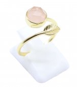 Ring Zilver 925 'Gouden Blad' - Rozenkwarts