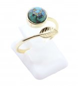 Ring Zilver 925 'Gouden Blad' - Turkoois