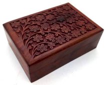 Sieradendoosje Hout Bloemen 18cm