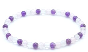 Armband Amethist, Kristal, Rozenkwarts kralen 4mm