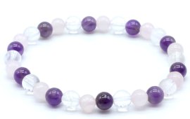 Armband Amethist, Kristal, Rozenkwarts kralen 6mm