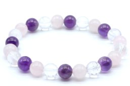 Armband Amethist, Kristal, Rozenkwarts kralen 8mm