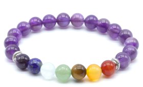 Armband Amethist & 7 Chakra's kralen 8mm