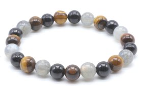 Armband Labradoriet, Zwarte Toermalijn, Tijgeroog kralen 8mm