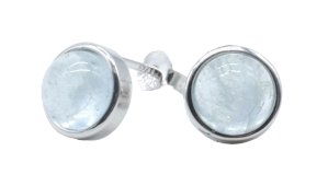 Oorbellen Zilver 925 Aquamarijn rond gepolijst