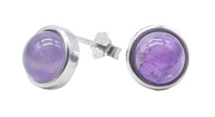 Oorbellen Zilver 925 Amethist rond gepolijst