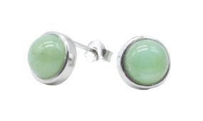 Oorbellen Zilver 925 Groene Jade rond gepolijst