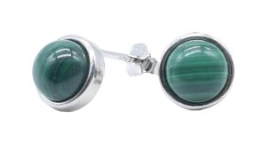 Oorbellen Zilver 925 Malachiet rond gepolijst