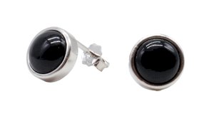 Oorbellen Zilver 925 Onyx rond gepolijst