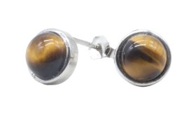 Oorbellen Zilver 925 Tijgeroog rond gepolijst
