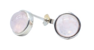 Oorbellen Zilver 925 Rozenkwarts rond gepolijst