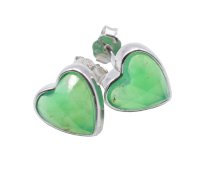 Oorbellen Zilver 925 Groene Jade Hart