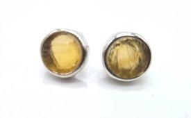 Oorbellen Zilver 925 Citrien rond ruw