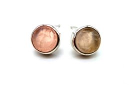 Oorbellen Zilver 925 Rozenkwarts rond ruw