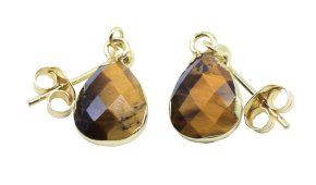 Oorbellen Zilver 925 'Gouden Dauw' - Tijgeroog