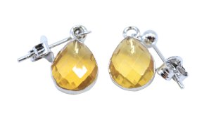 Oorbellen Zilver 925 'Zilveren Dauw' - Citrien