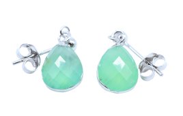 Oorbellen Zilver 925 'Zilveren Dauw' - Groene Jade