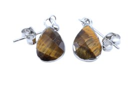 Oorbellen Zilver 925 'Zilveren Dauw' - Tijgeroog