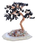 Geluksboom Zwarte Obsidiaan op Agaatschijf 12cm