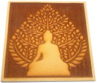 Houten Plaat Boeddha op Blad 15cm