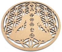 Houten Plaat 7 Chakra's Levensbloem 20cm