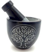 Vijzel Speksteen Zwart Levensboom 8cm