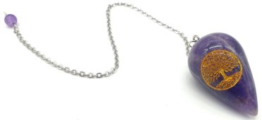 Gegraveerde pendel Levensboom 4cm - Amethist
