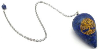 Gegraveerde pendel Levensboom 4cm - Lapis Lazuli