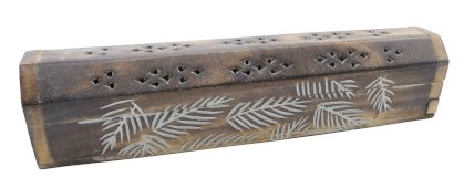 Wierookhouder Hout Kistje Bladeren 30cm