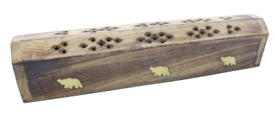 Wierookhouder Hout Doosje Olifanten Licht 30cm