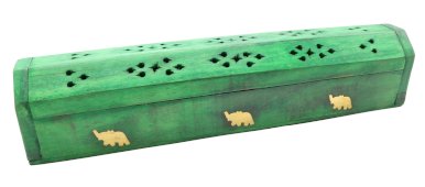 Wierookhouder Hout Kistje Groen Olifanten 30cm