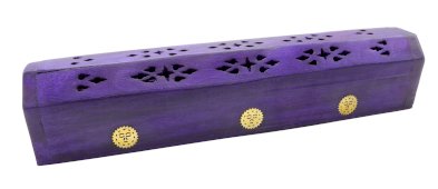 Wierookhouder Hout Kistje Blauw-Paars Zon 30cm
