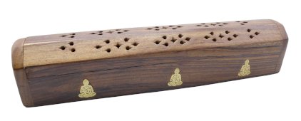 Wierookhouder Hout Kist Boeddha 30cm