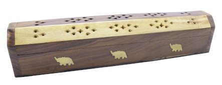 Wierookhouder Hout Kist Olifanten Bruin & Licht 30cm