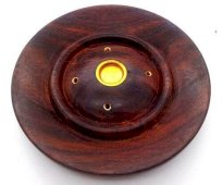 Wierookhouder Hout Rond Bloemen of Effen 13cm
