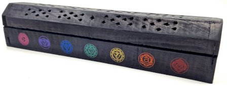Wierookhouder Hout Kist 7 Chakra's Zwart 30cm