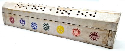 Wierookhouder Hout Kist 7 Chakra's Wit 30cm