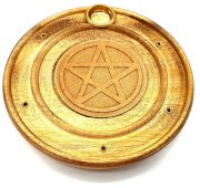 Wierookhouder Hout Rond Pentagram 10cm