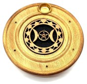 Wierookhouder Hout Rond Drievoudige Maan 10cm