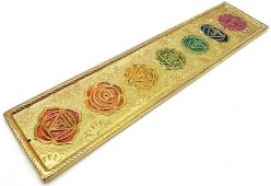 Wierookhouder Metaal 7 Chakra's Goud 28cm