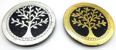 Wierookhouder Steen Rond Levensboom Zilver / Verguld 10cm