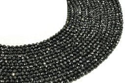 Geslepen kralen Zwarte Spinel 4mm aan draad 40cm