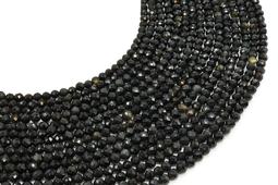 Geslepen kralen Gouden Zwarte Obsidiaan 4mm aan draad 38cm