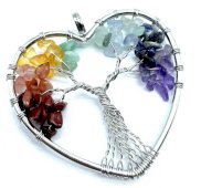 Hanger Levensboom 7 Chakra's Hart 3cm - Verzilverd